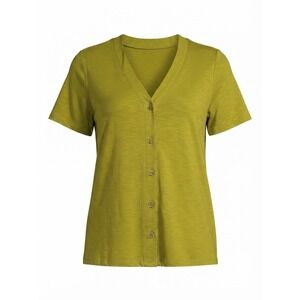 Susan Graver Weekend Womens XL Chartreuse Green Slub Knit Short Sleeve Top - IW